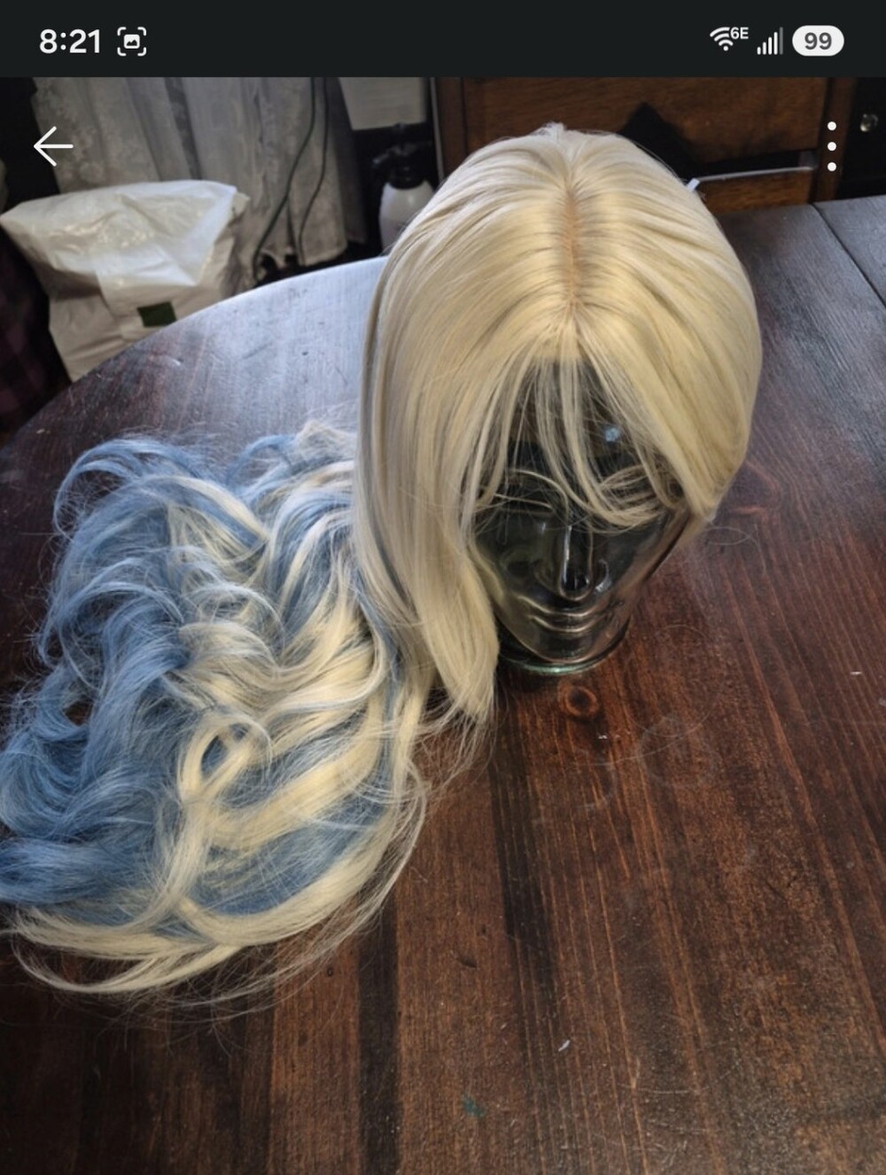 28" Smilco Platinum and Blue Wig - Two-Tone Synthetic Hair
